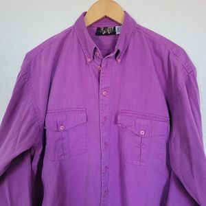 FLUID | Vintage Style Orchid Purple Shacket Cotton Button Down Shirt 90s